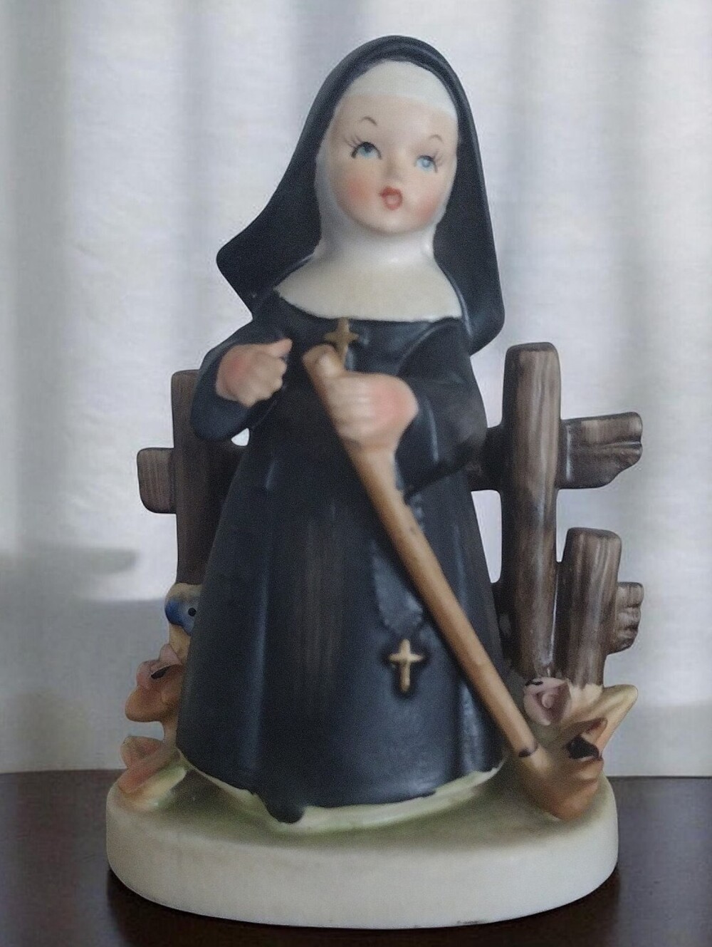 Vintage Erich Stauffer Autumn Time #8316 Porcelain Figurine Nun Gardening Rake